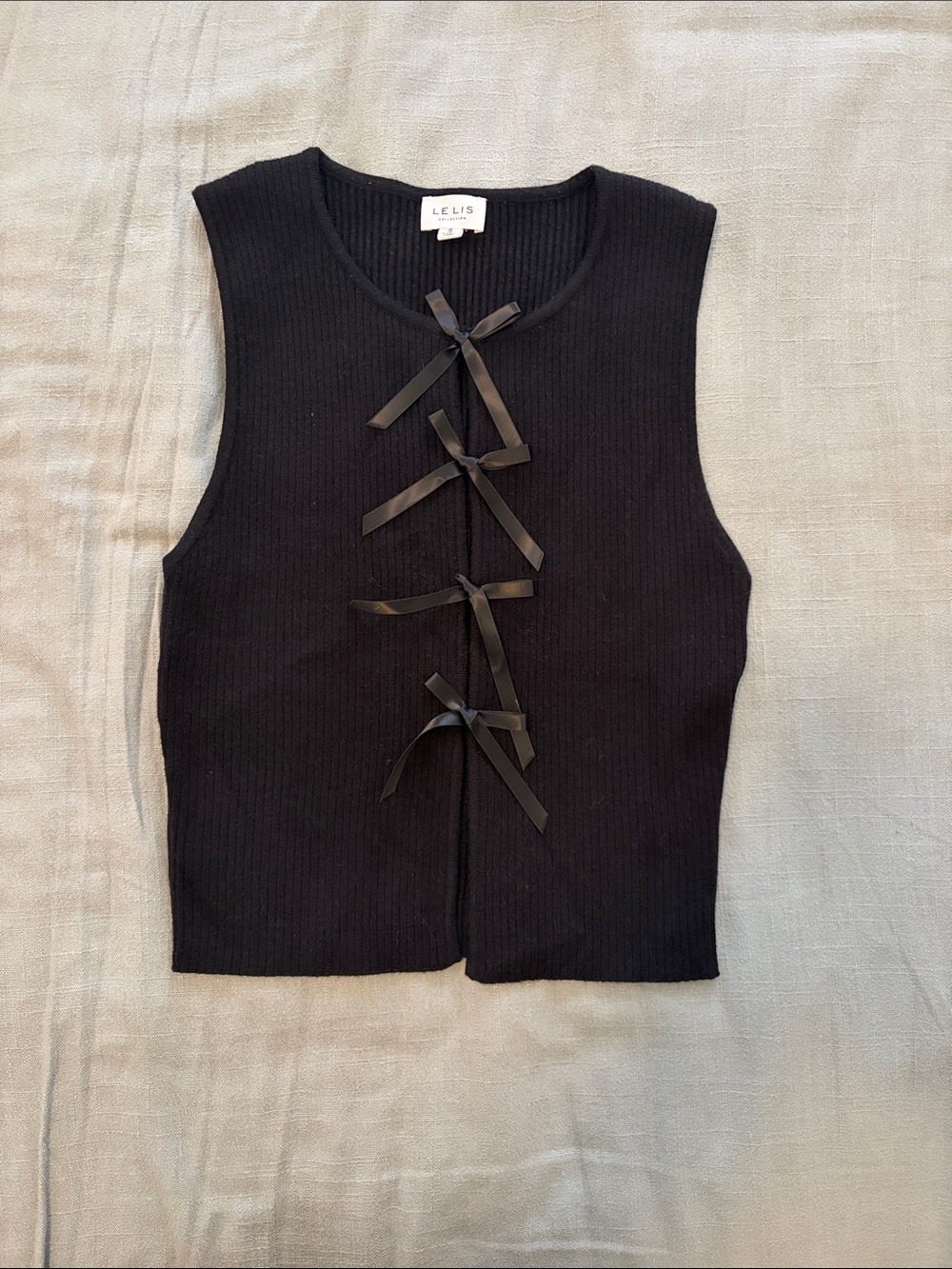 Black Ribbed Tank with Ribbon Bows
